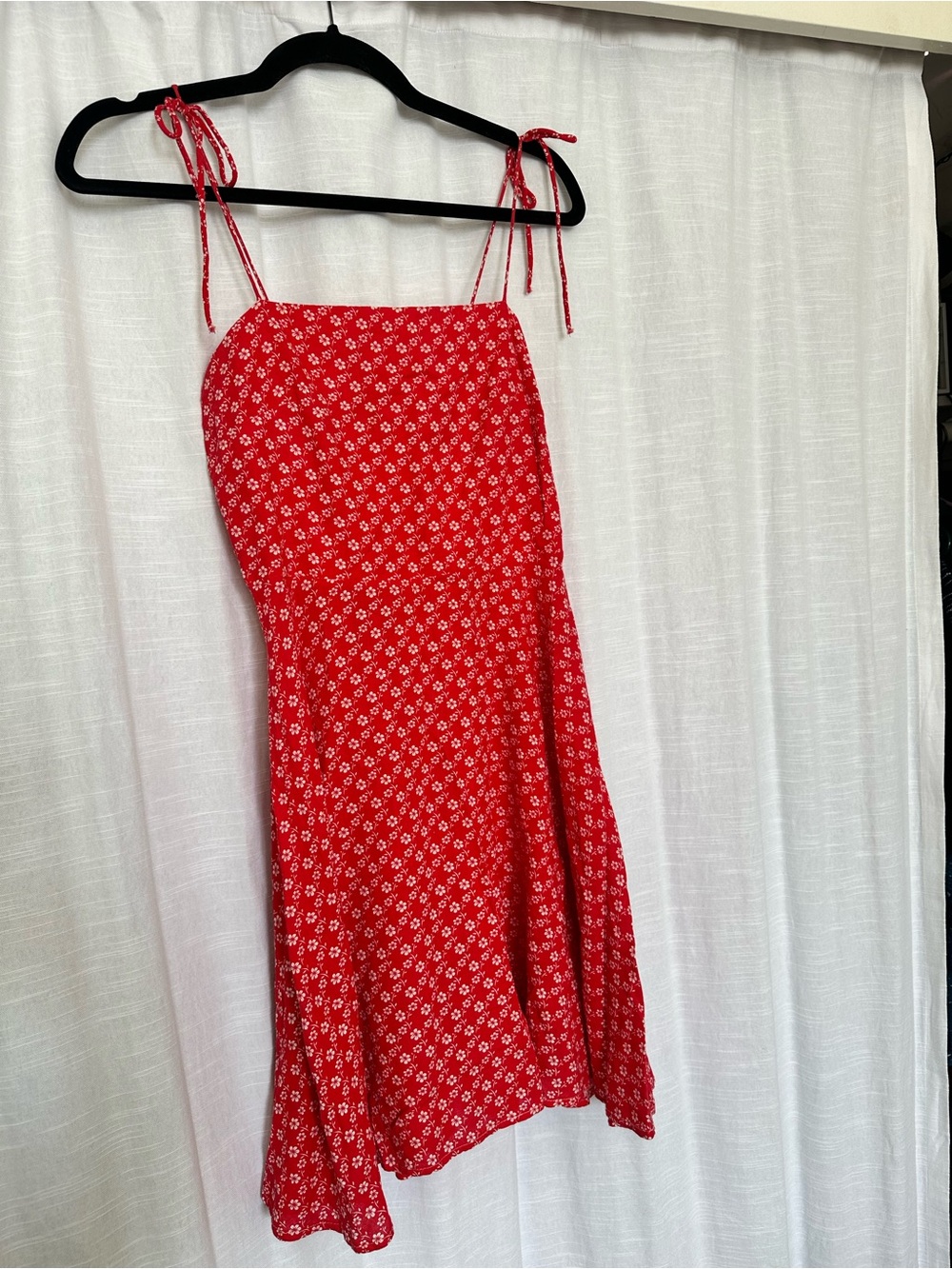 Cute cotton Red Floral Tie-Strap Skater Sundress